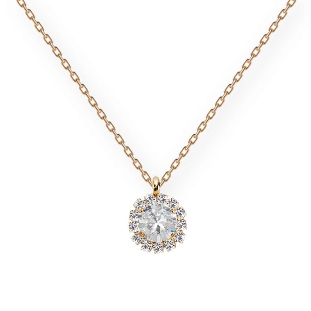 Grezna zelta antialerģiska kaklarota ar caurspīdīgu kristālu ķēdītē