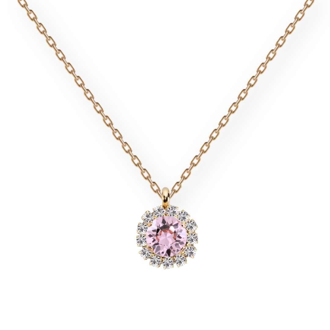 Grezna zelta antialerģiska kaklarota ar gaiši lillā kristālu ķēdītē