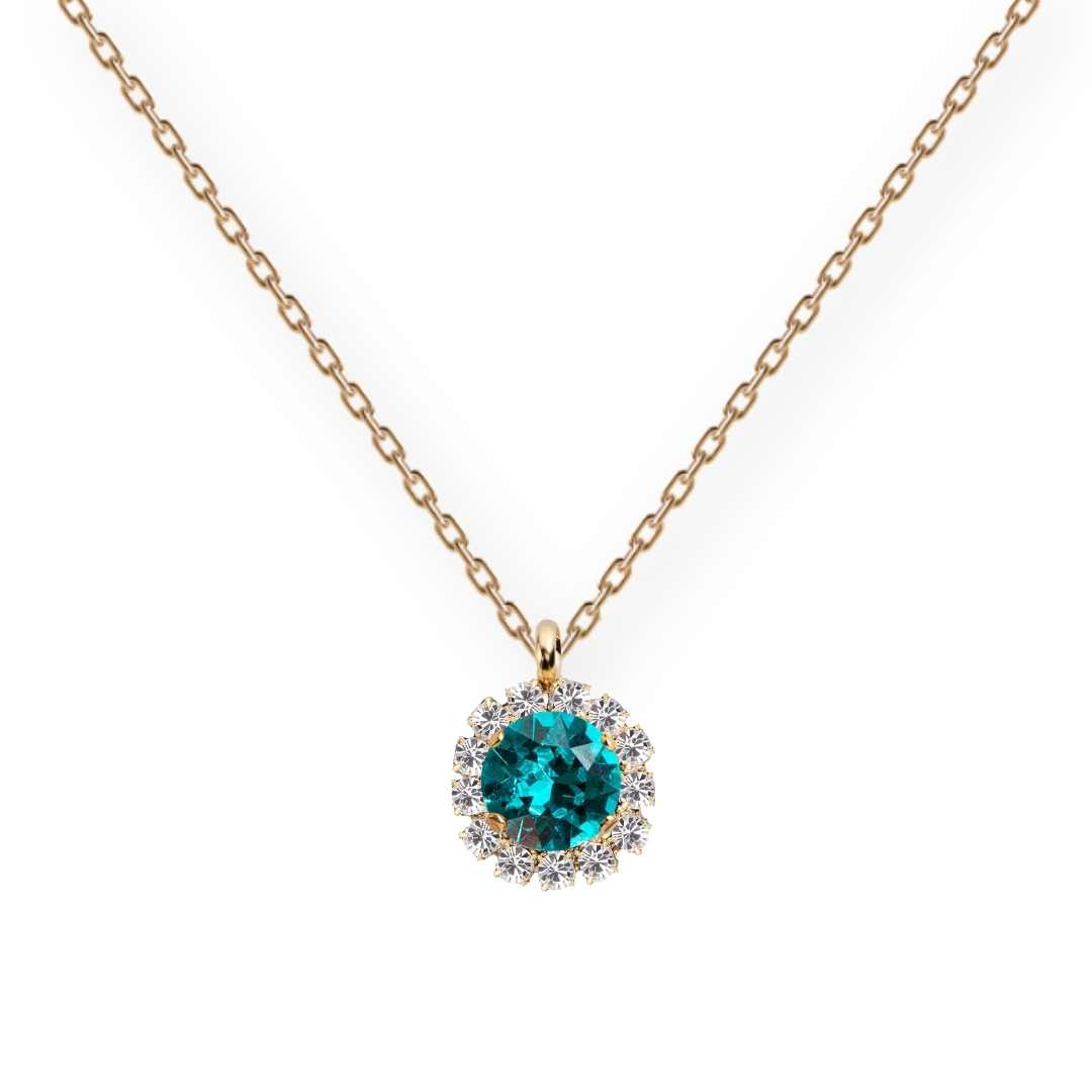 Grezna zelta antialerģiska kaklarota ar tirkīza kristālu ķēdītē