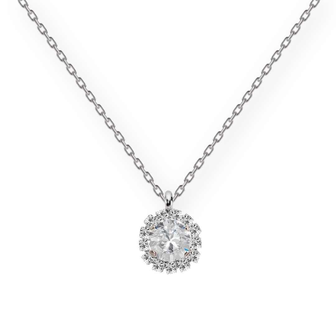 Grezna sudraba antialerģiska kaklarota ar caurspīdīgu kristālu ķēdītē