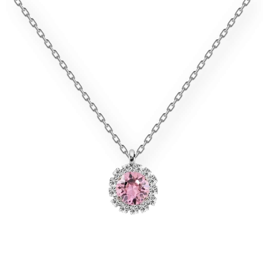 Grezna sudraba antialerģiska kaklarota ar gaiši rozā kristālu ķēdītē