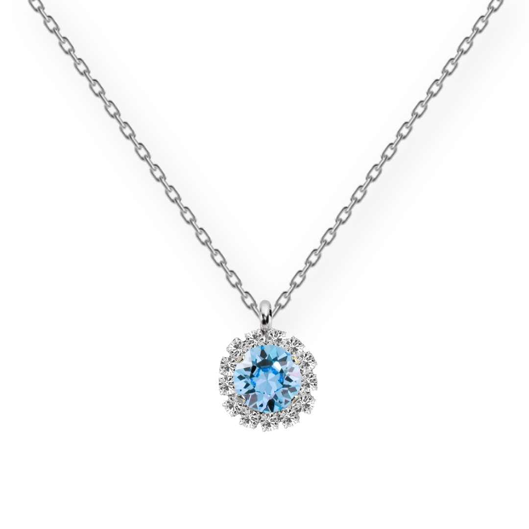 Grezna sudraba antialerģiska kaklarota ar gaiši zilu kristālu ķēdītē