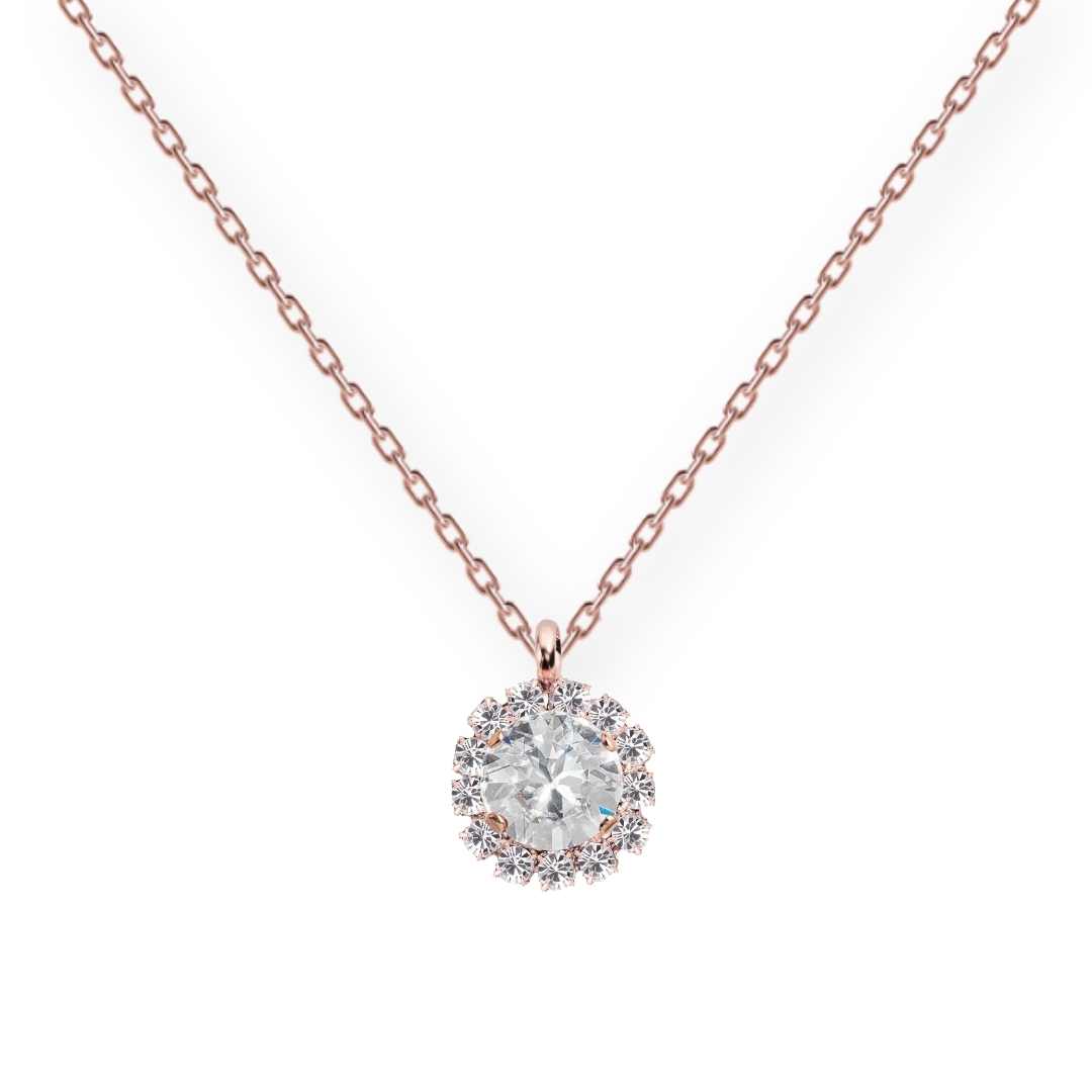 Grezna apzeltīta antialerģiska kaklarota ar caurspīdīgu kristālu ķēdītē