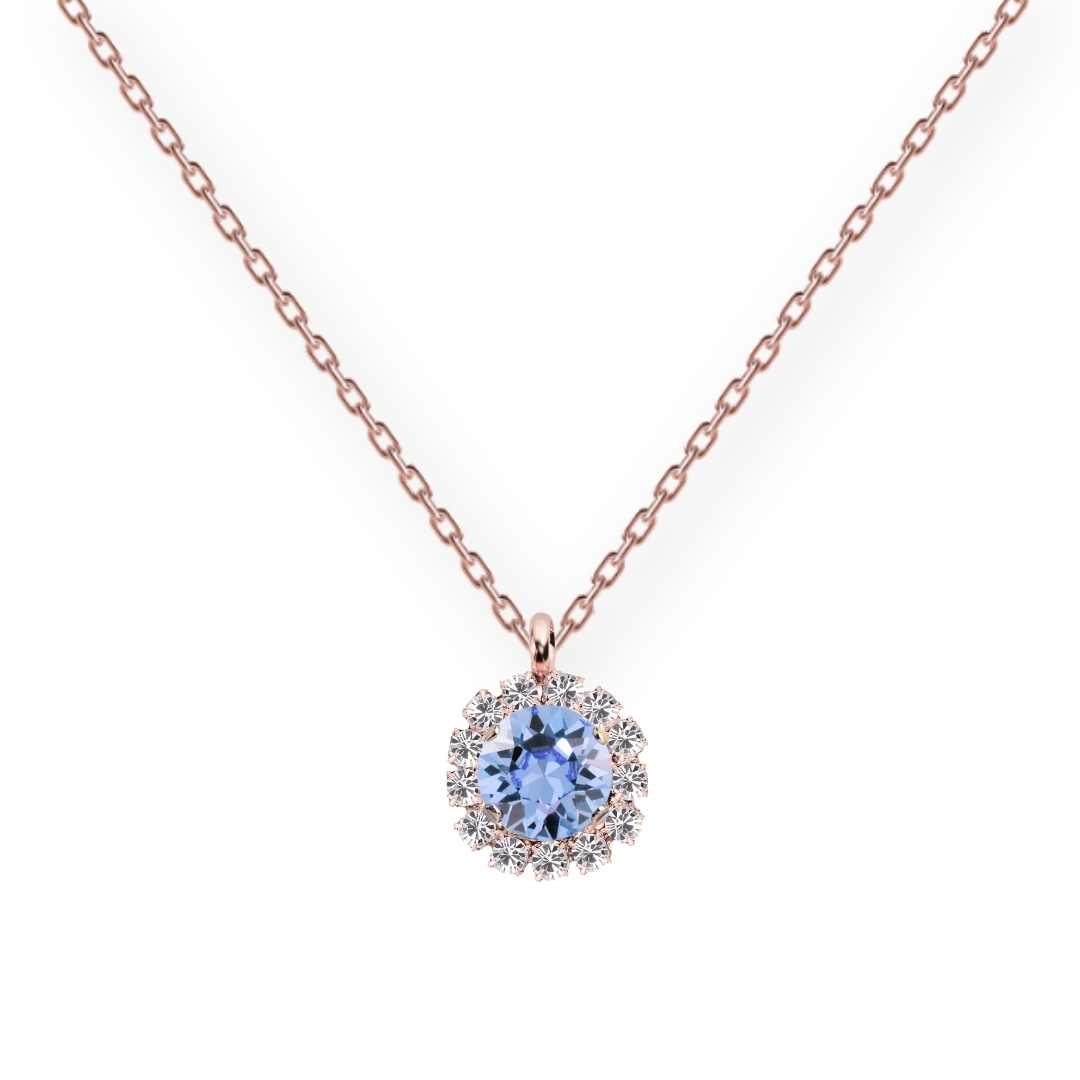 Grezna apzeltīta antialerģiska kaklarota ar gaiši zilganu kristālu ķēdītē