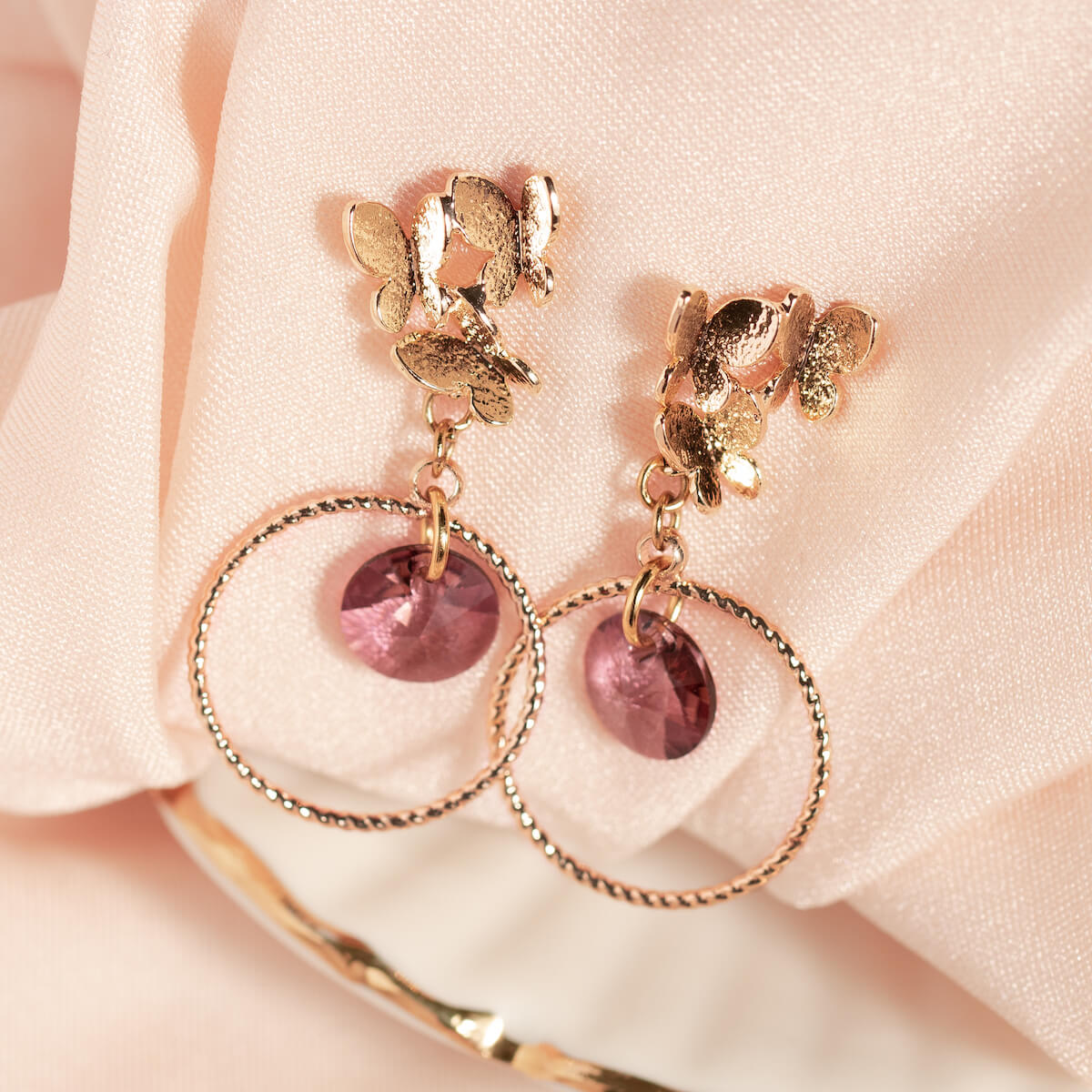 Double hoop stud earrings, 8mm crystal (gold finish only)