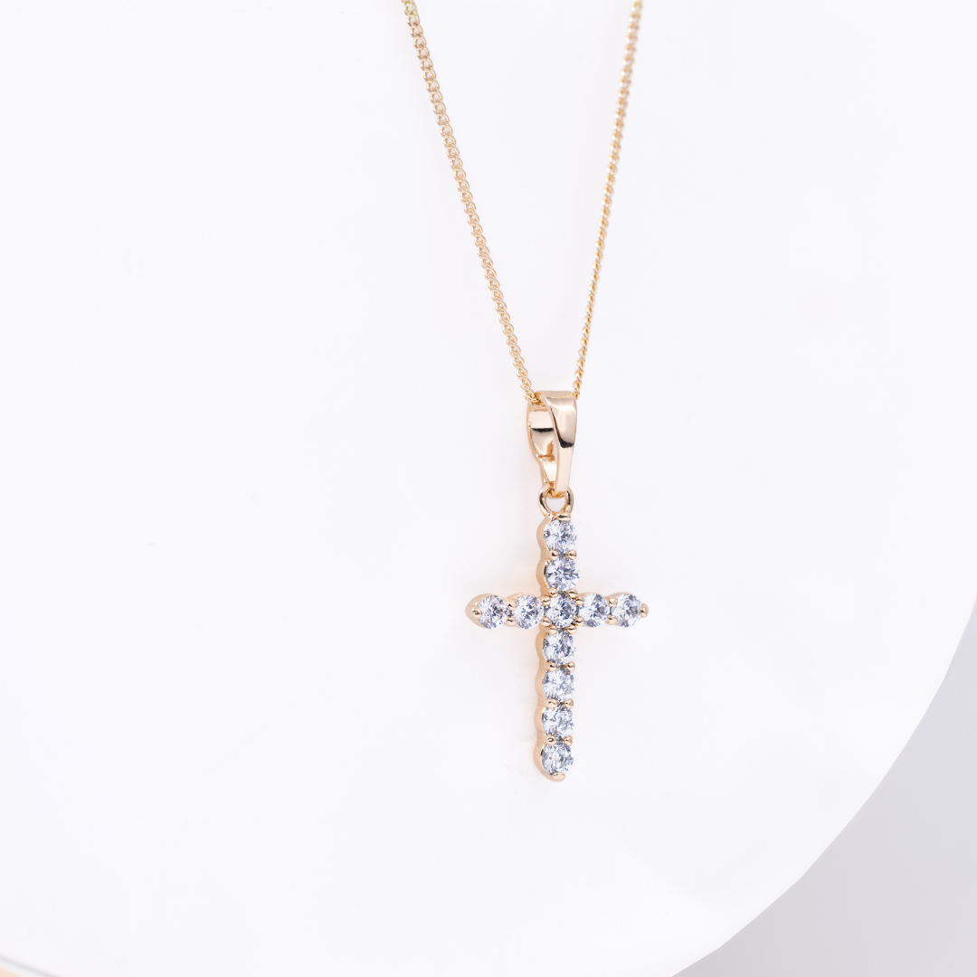 Rose Gold kakla ķēdīte ar kristālu krustiņa kulonu Astra