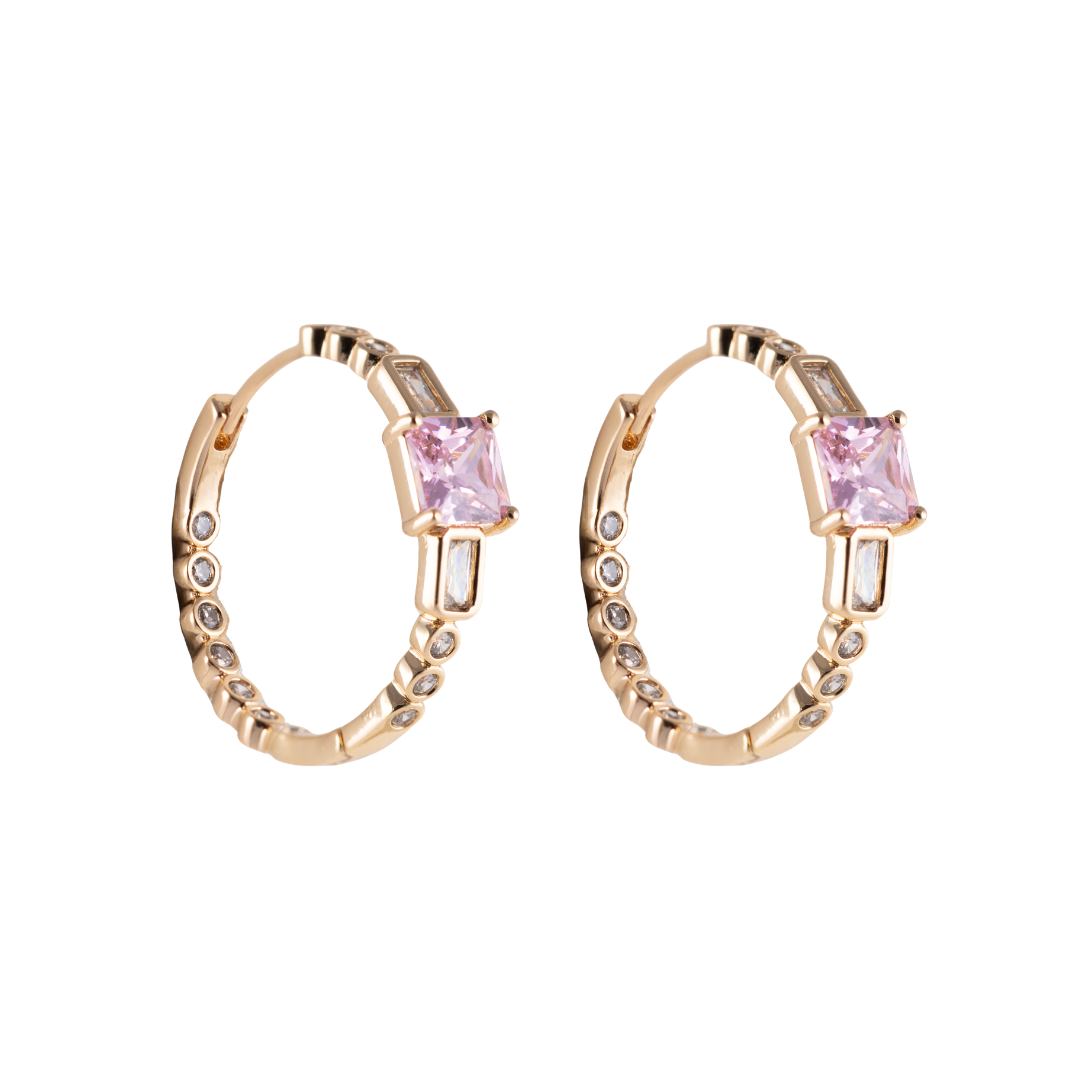 Riņķīšu auskari ar rozā kristāliem 'MEREDITH'