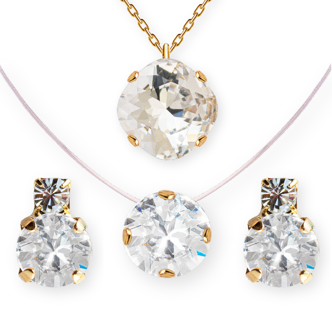 Jewelery set 'two crystal stud earrings and necklace'