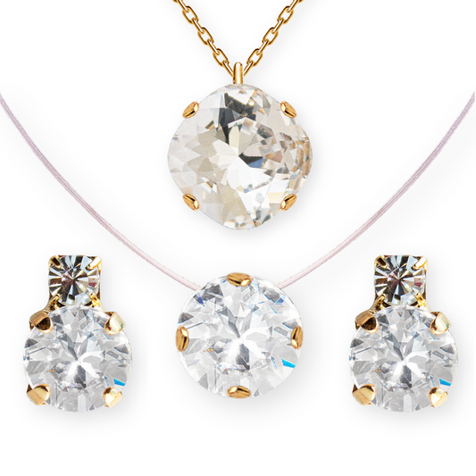 Jewelery set 'two crystal stud earrings and necklace'