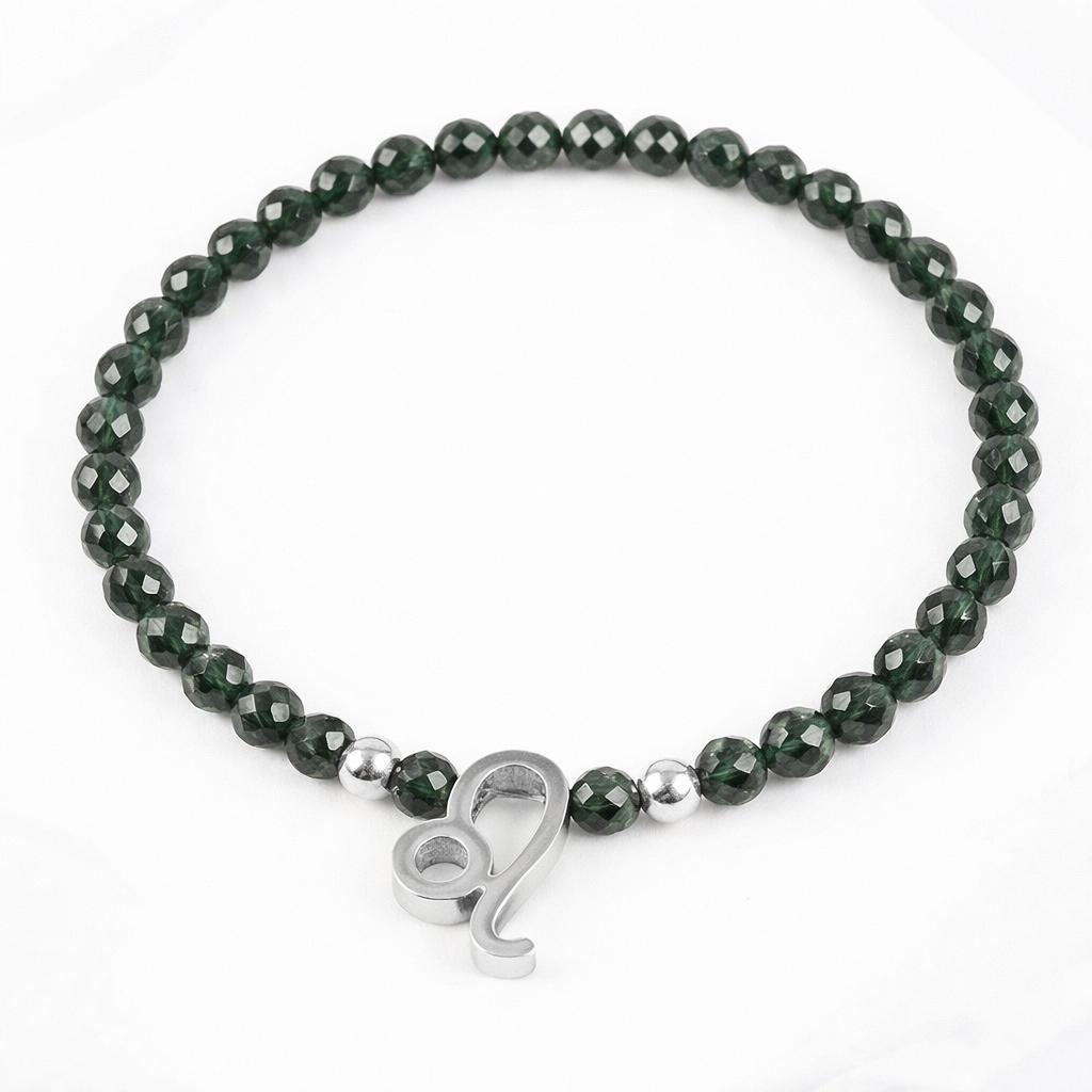 Zaļā ahāta akmens rokassprādze ar horoskopu sudraba