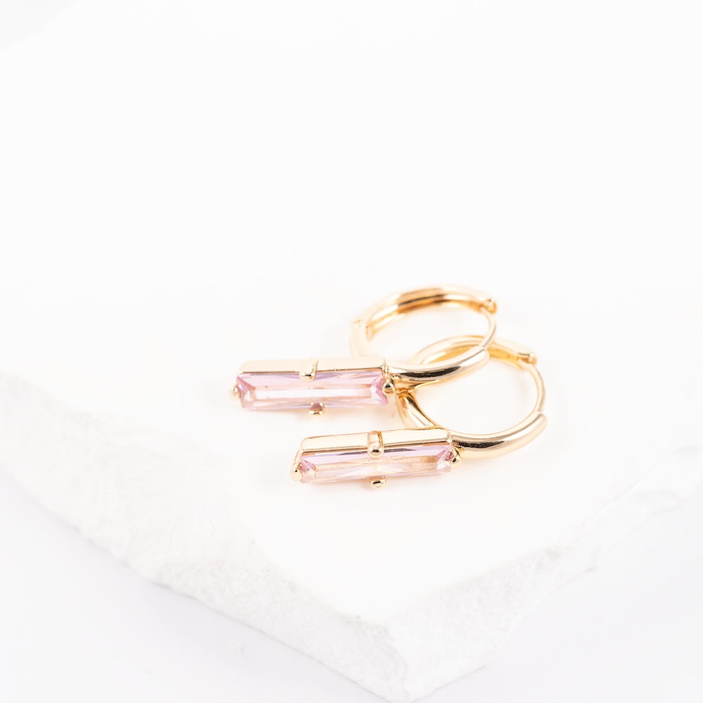 Riņķīšu auskari ar rozā kristāliem 'ELENA'