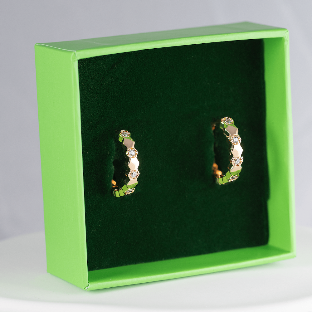 Antialerģiski riņķīšu auskari ar kristāliem 'INGA'