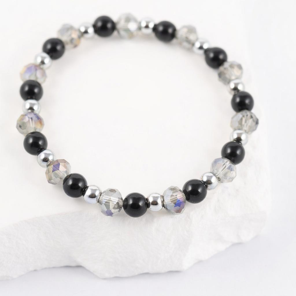 Bērnu aproce ar kristāliem un sudraba pērlītēm meitenēm