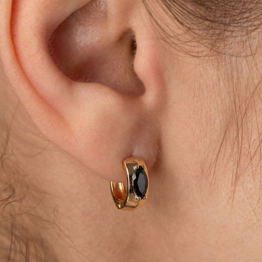 Antialerģiski Riņķīšu auskari ar melniem kristāliem 'ANYA'