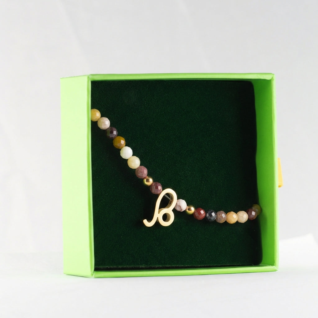 Jašmas akmens rokassprādze ar horoskopa zīmes kulonu