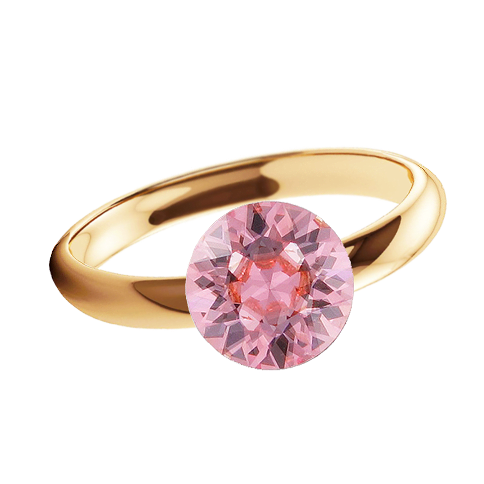 Viena gaiši rozā kristāla apzeltīts gredzens