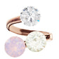 Rosegold  gredzens ar rozā opāla, caurspīdīgu un baltā opāla kristālu