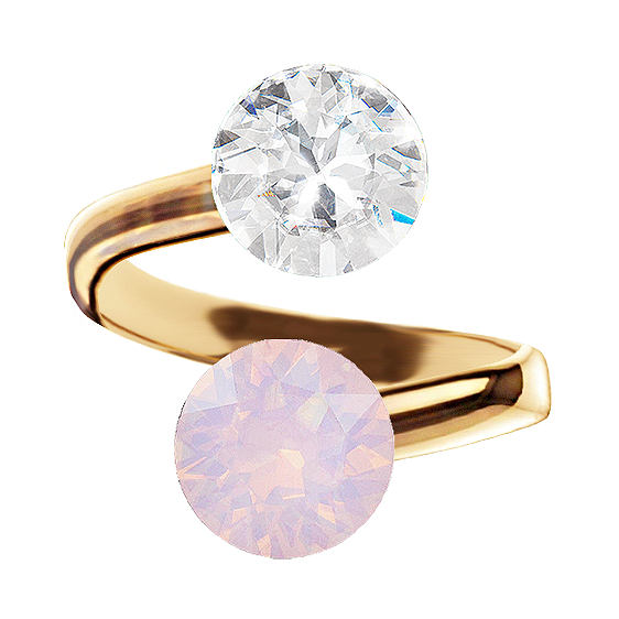 Apzeltīts gredzens ar parastu un rozā opāla kristālu