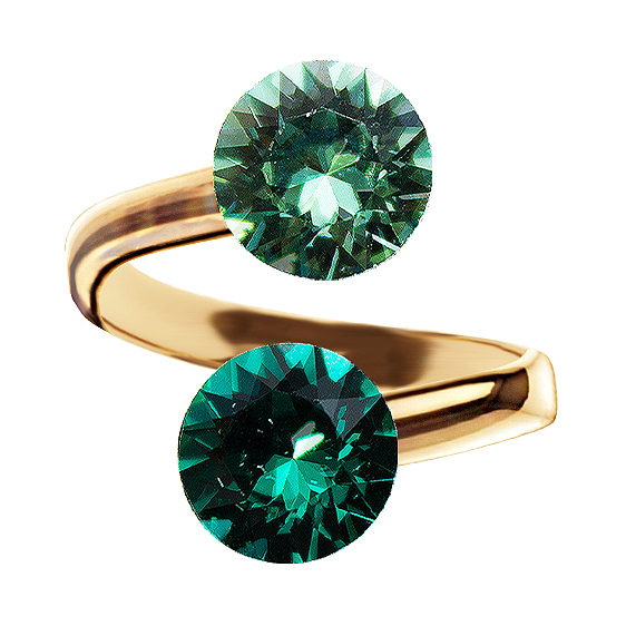 Apzeltīts gredzens ar emeralda un  erinite kristālu