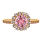 Grezns apzeltīts gredzens ar apaļu gaiši rozā kristālu