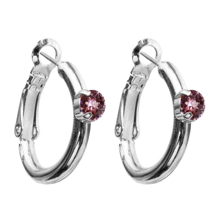 Riņķa Swarovski auskari ar rozganīgi violetiem kristāliem