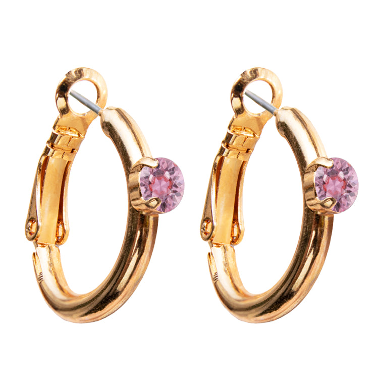Riņķa Swarovski auskari ar gaiši rozā kristāliem