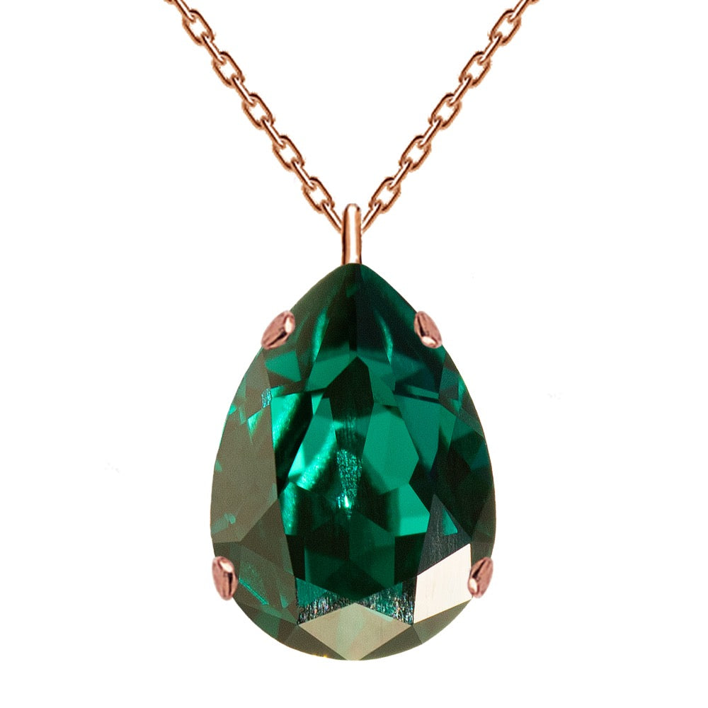 Klasiska rosegold lāsītes kaklarota ar  emeralda kristālu