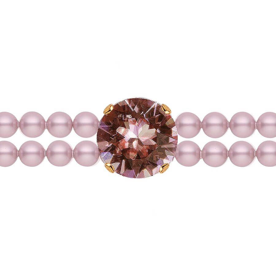 Dubultā pērļu gredzens ar violēti rozā kristālu
