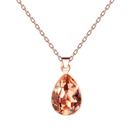 Klasiska Swarovski rosegold lāses kaklarota ar rozā persika krāsā kristālu