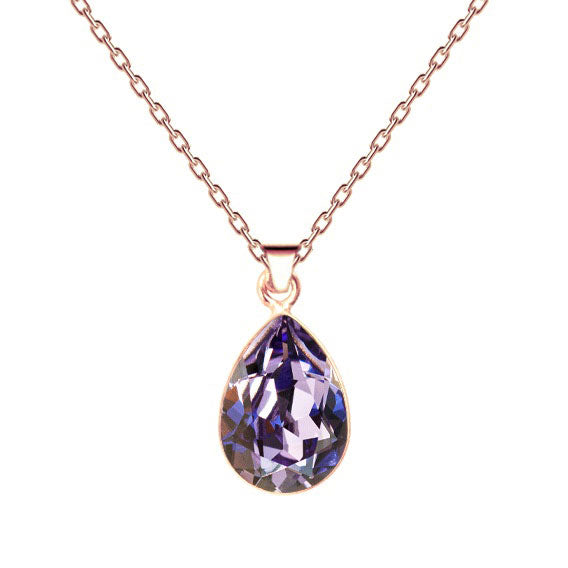 Klasiska Swarovski rosegold lāses kaklarota ar  tanzanita kristālu