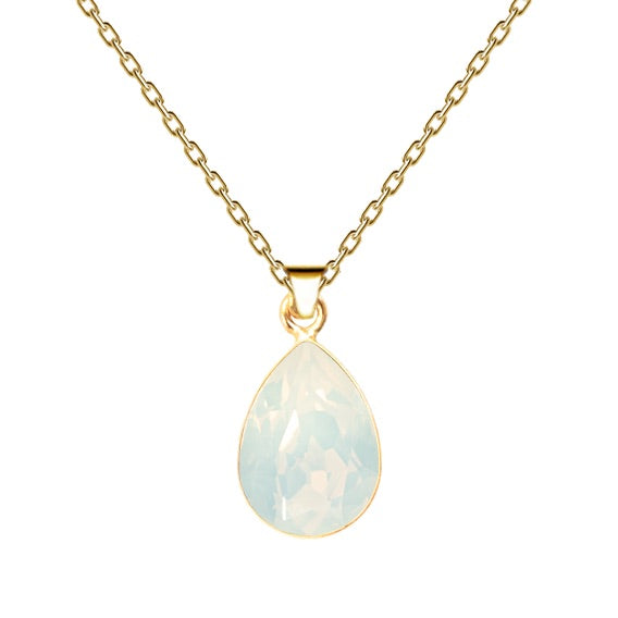 Klasiska Swarovski apzeltīta lāses kaklarota ar  baltā opāla kristālu