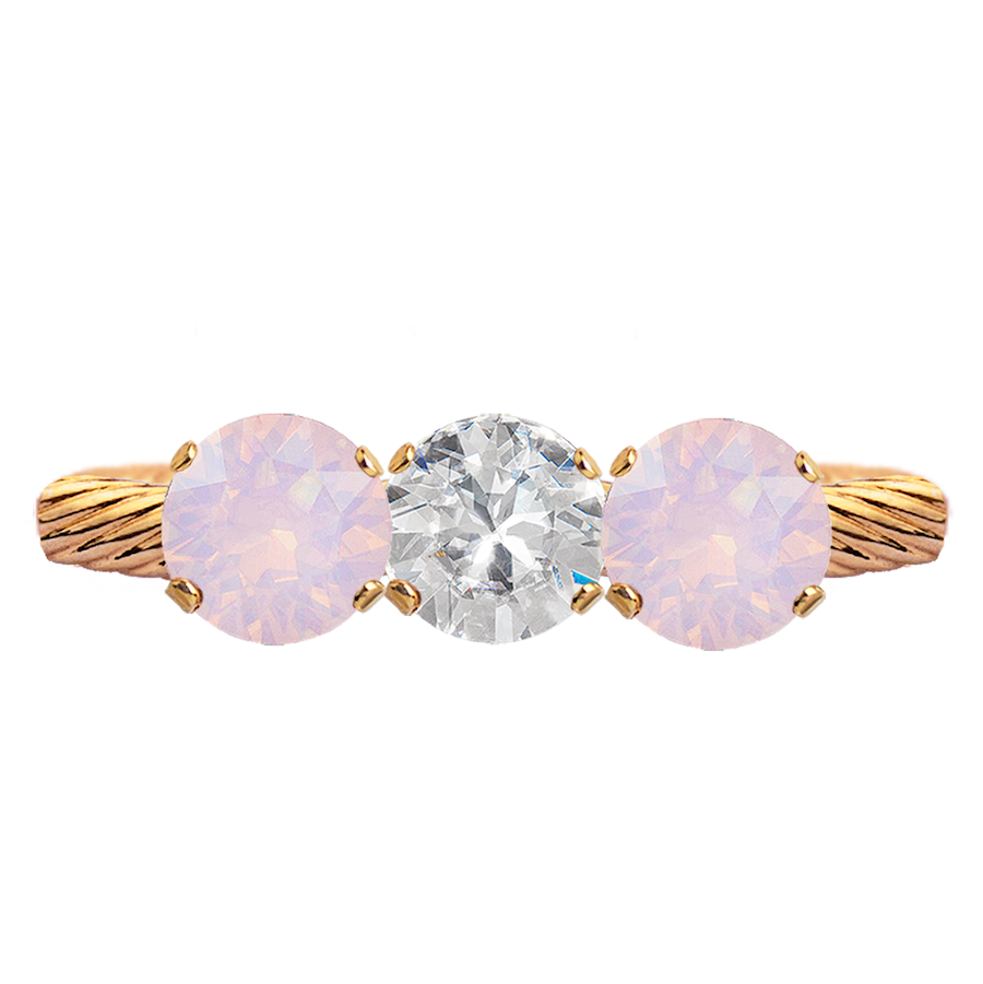 Apzeltīti pīts gredzens ar caurspīdīgu un rozā opāla kristāliem